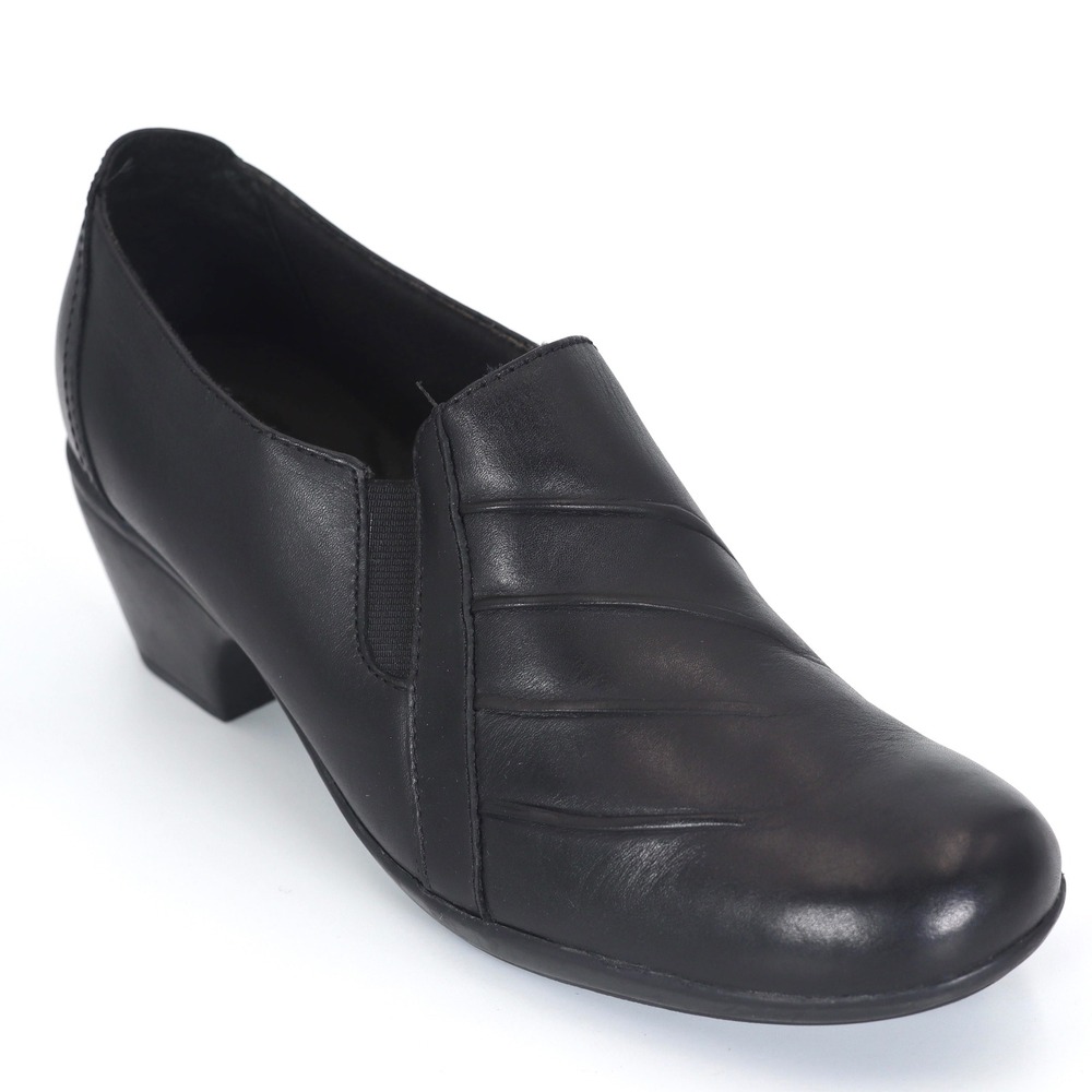 Clarks‎ Shooties Womens 9.5 Black Leather Bendables Block Heel Pleated Office